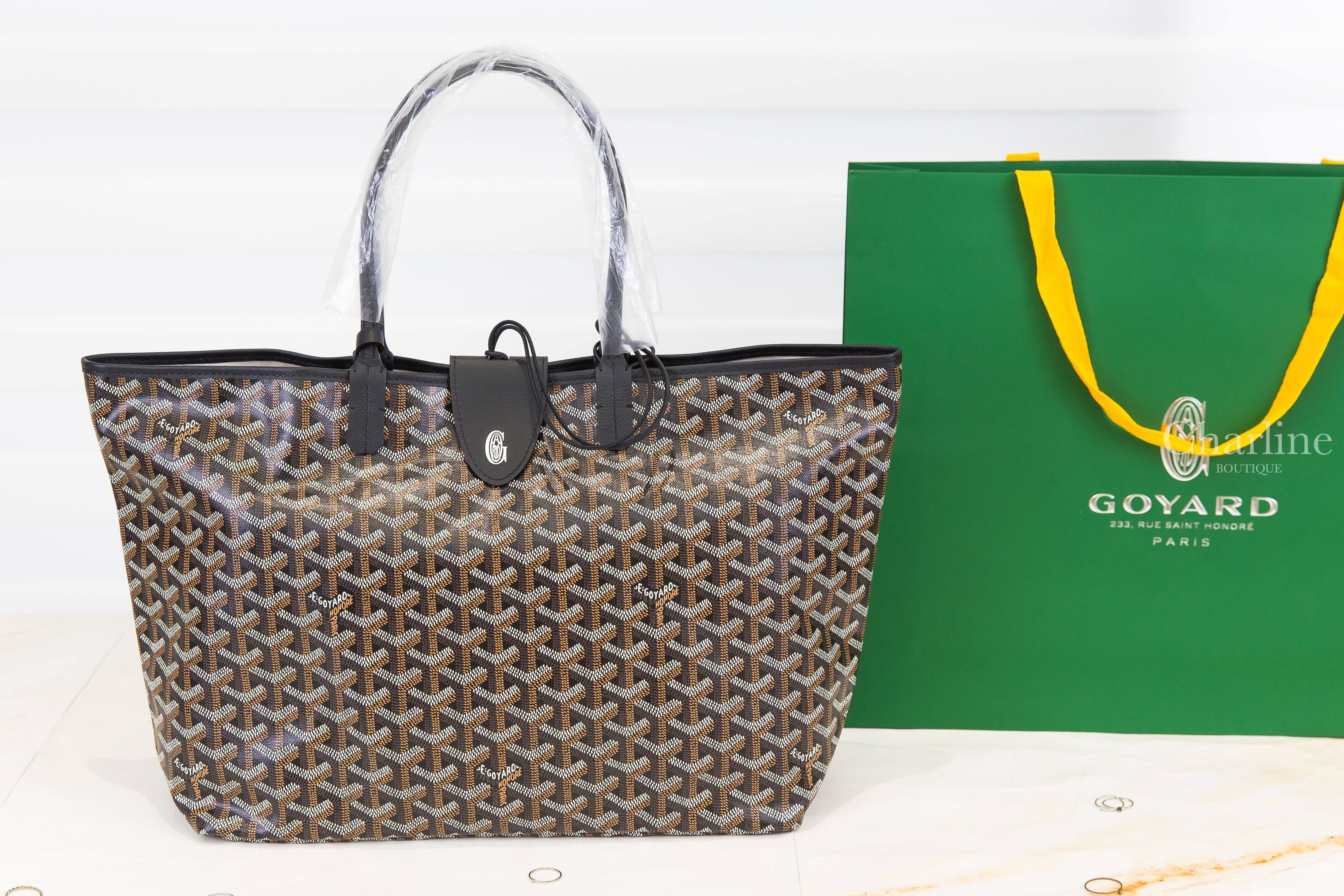 Goyard Saint Louis PM Bag 黑色客製化讀書法鬥彩繪帆布小牛皮同色提把小型無拉鍊含包夾托特包-Charline Boutique 精品代購