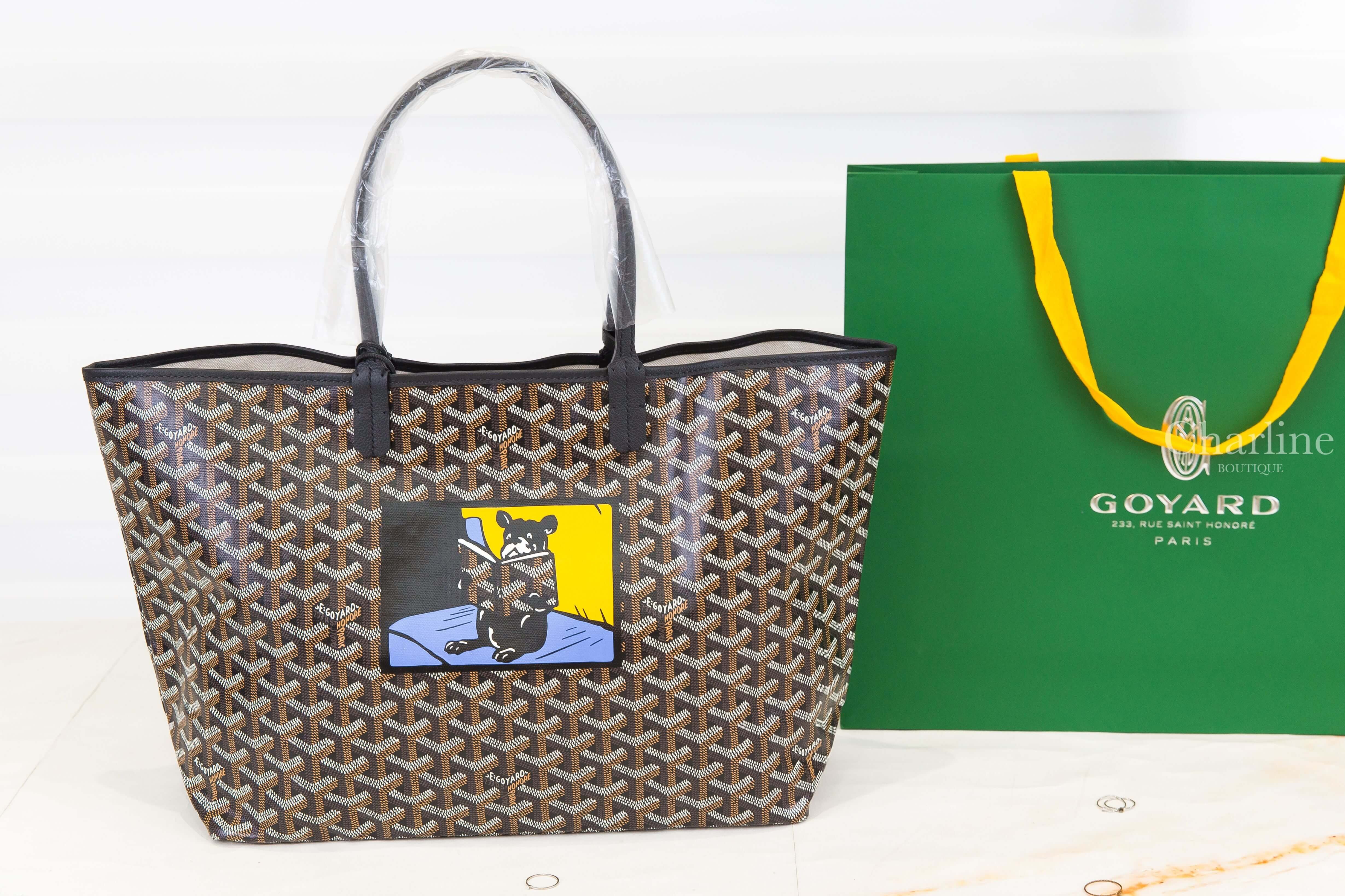 Goyard Saint Louis PM Bag 黑色客製化讀書法鬥彩繪帆布小牛皮同色提把小型無拉鍊含包夾托特包-Charline Boutique 精品代購