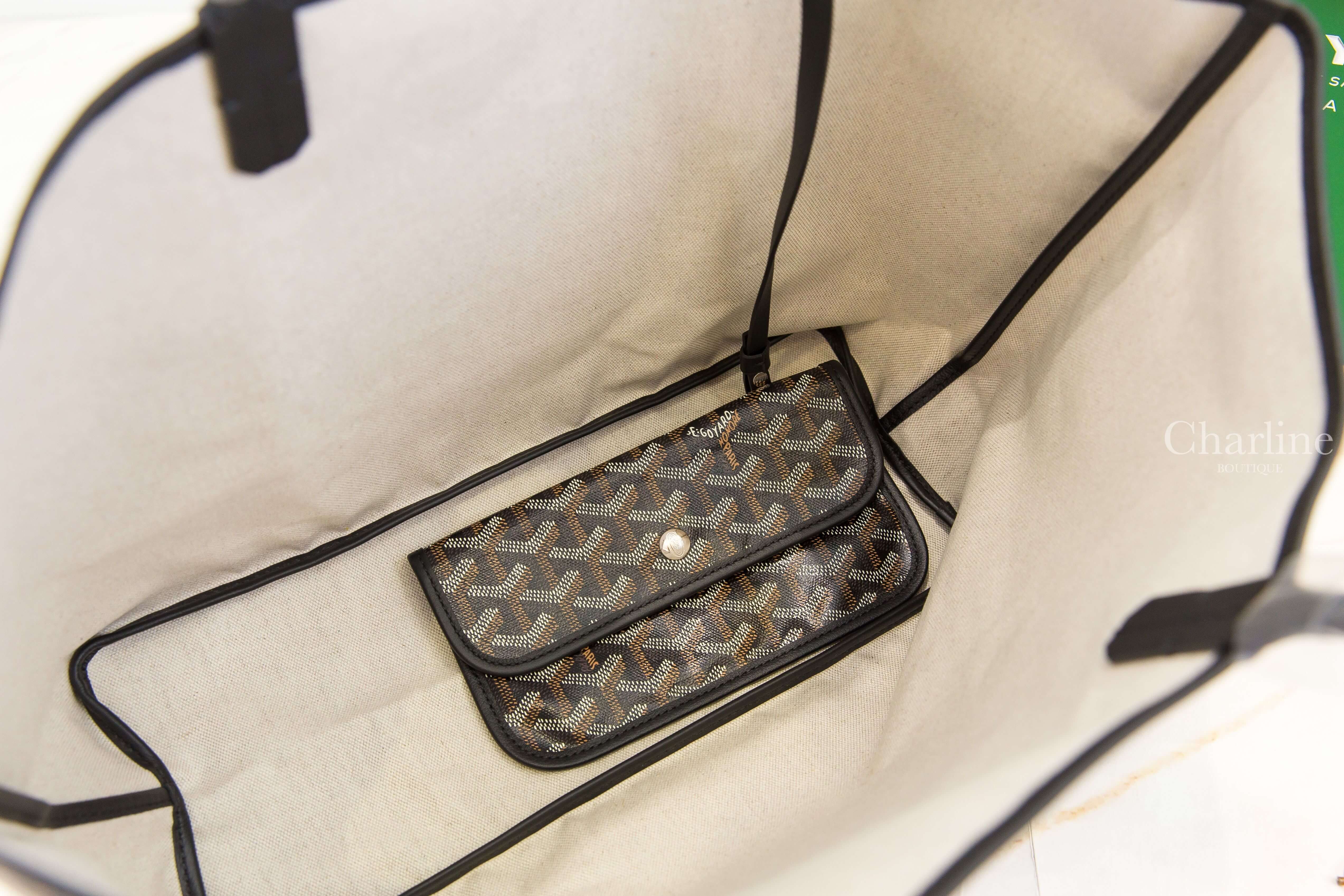 Goyard Saint Louis PM Bag 黑色客製化讀書法鬥彩繪帆布小牛皮同色提把小型無拉鍊含包夾托特包-Charline Boutique 精品代購