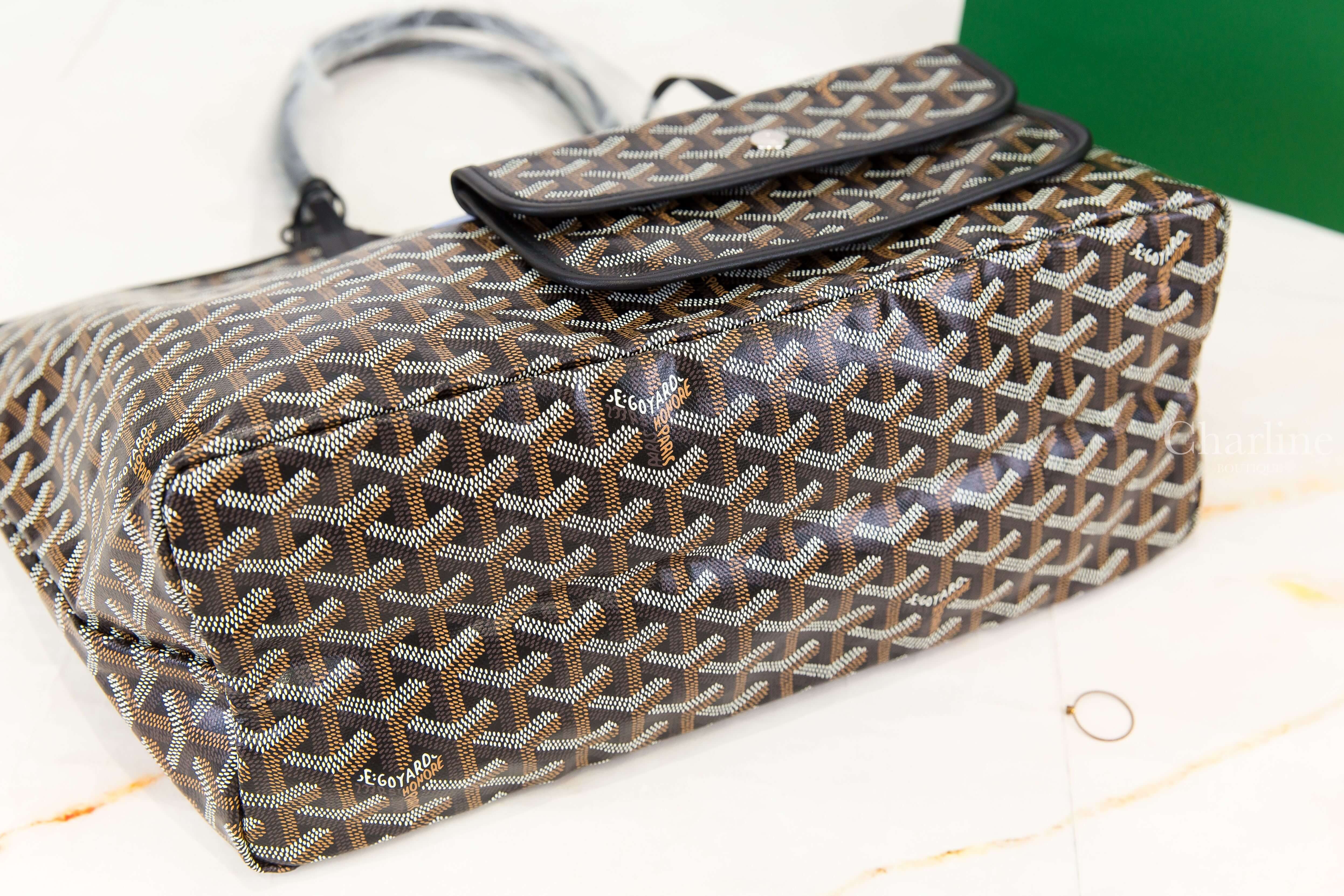 Goyard Saint Louis PM Bag 黑色客製化讀書法鬥彩繪帆布小牛皮同色提把小型無拉鍊含包夾托特包-Charline Boutique 精品代購