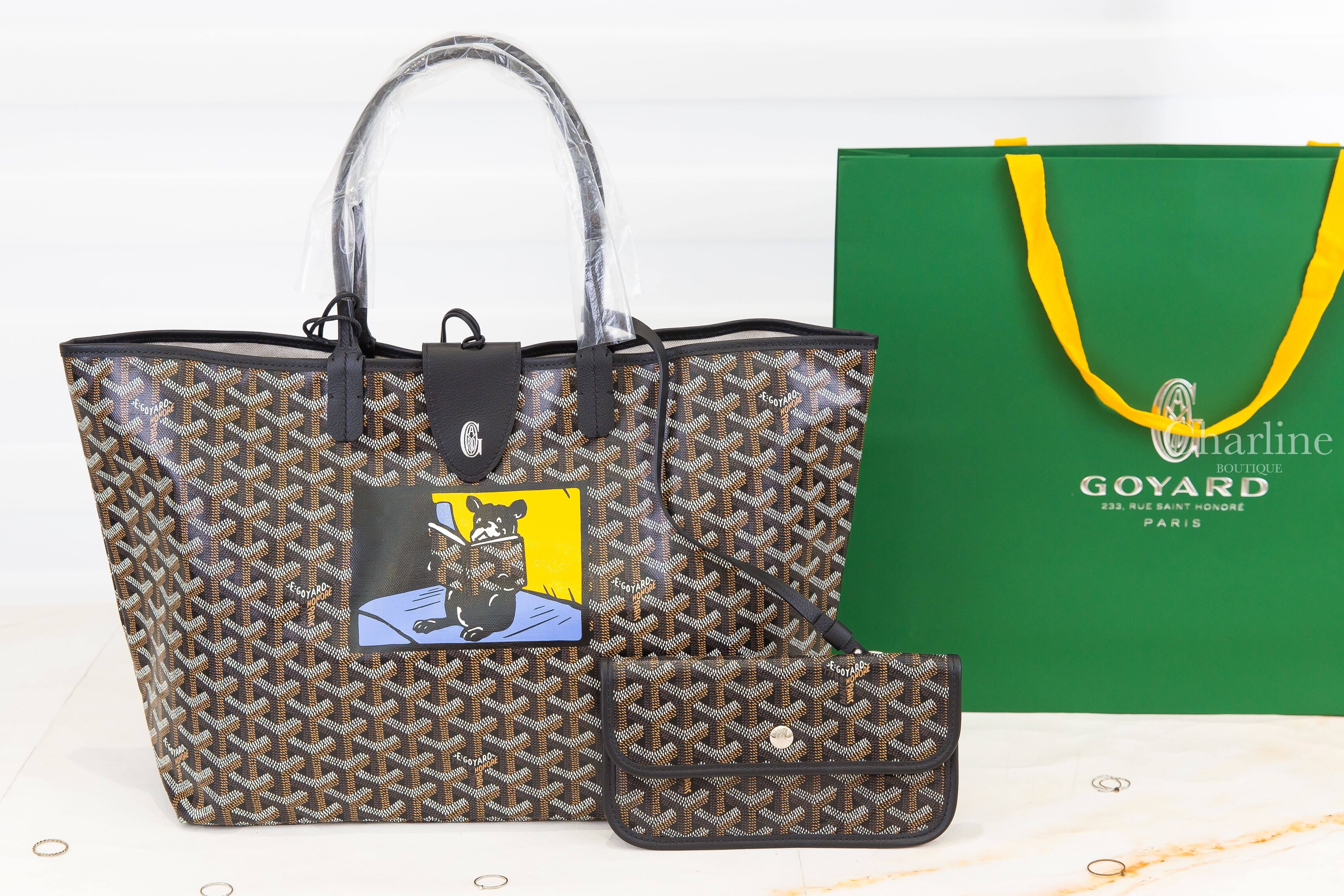 Goyard Saint Louis PM Bag 黑色客製化讀書法鬥彩繪帆布小牛皮同色提把小型無拉鍊含包夾托特包-Charline Boutique 精品代購