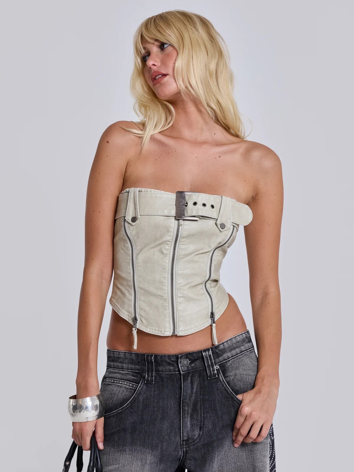 JADED LONDON 拉鍊拼接 腰帶束身仿皮上衣 Axel Faux Leather Corset Top JWT4475
