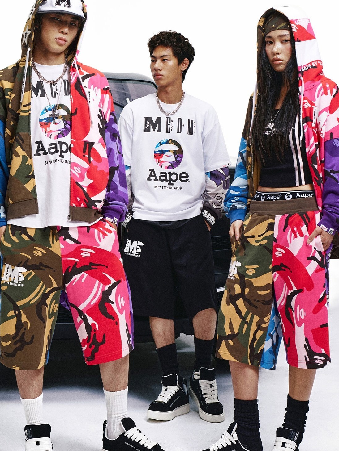 MEDM×AAPE 拼色迷彩 針織休閒褲 七分褲