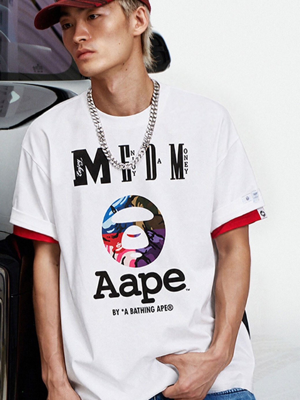 MEDM×AAPE 拼色迷彩 猿人印花Logo 休閒寬鬆 短袖T