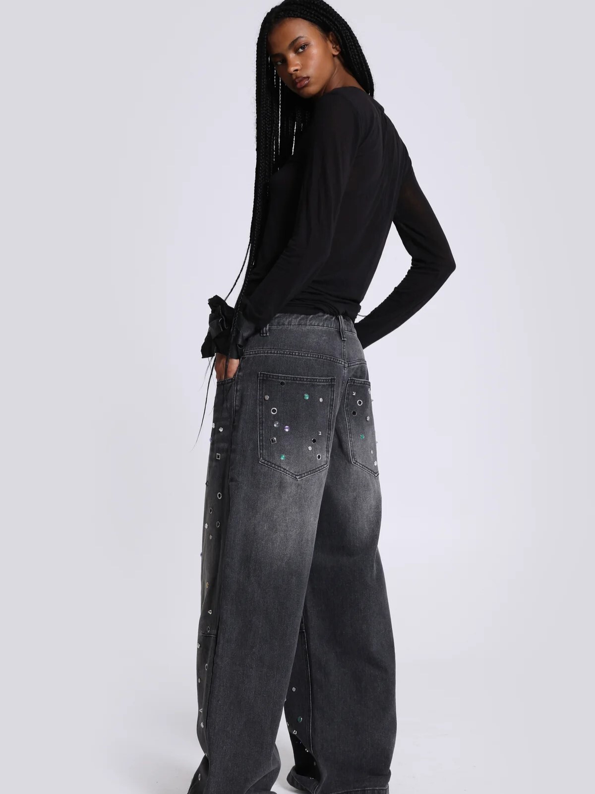 JADED LONDON 彩色鑲鑽鉚釘 低腰寬鬆牛仔褲 Trixa Jewel Studded Colossus Jeans JWL5437