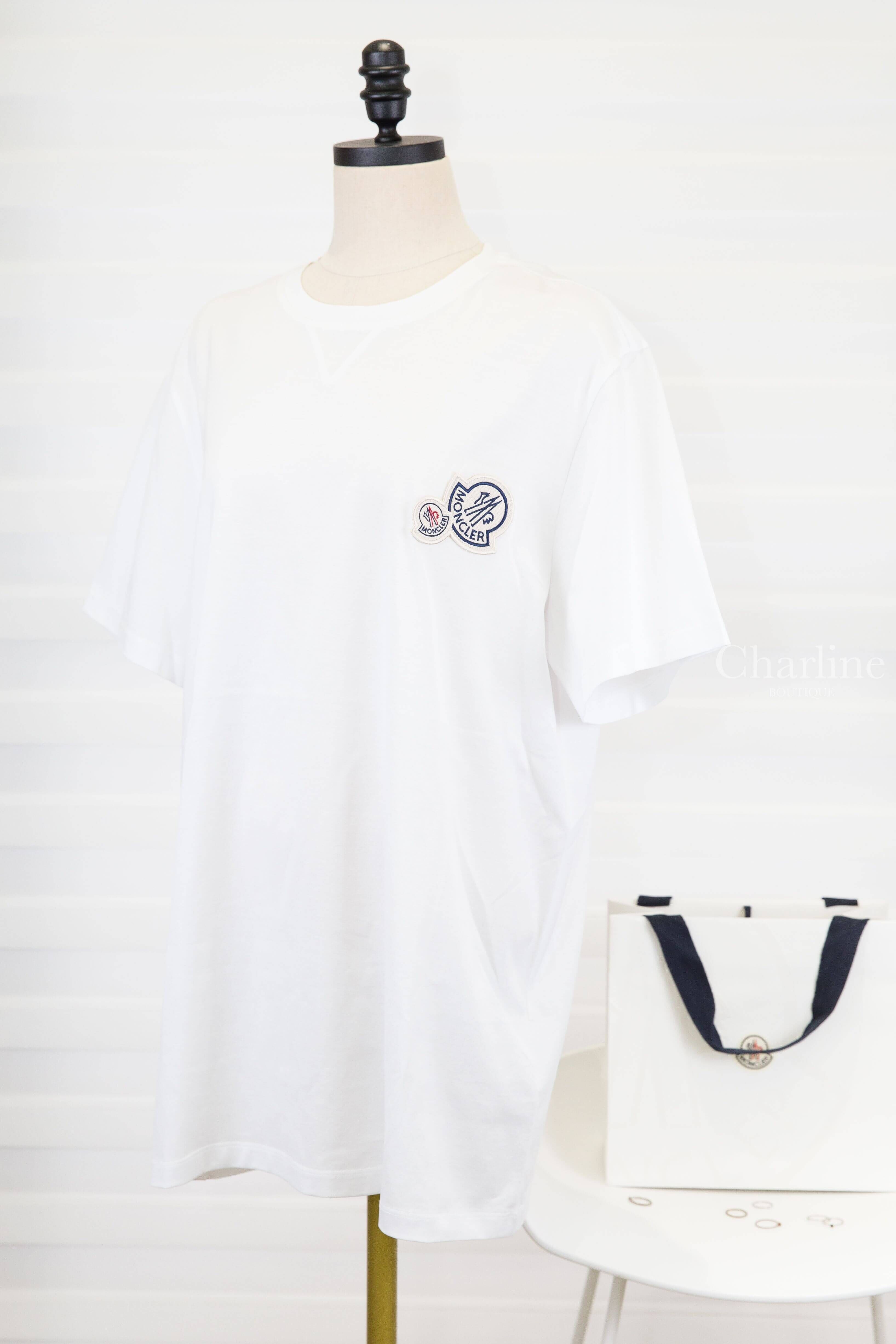 Moncler Double Logo Patch Cotton T-shirt 白色雙刺繡 Logo 短袖棉T-Charline Boutique 精品代購