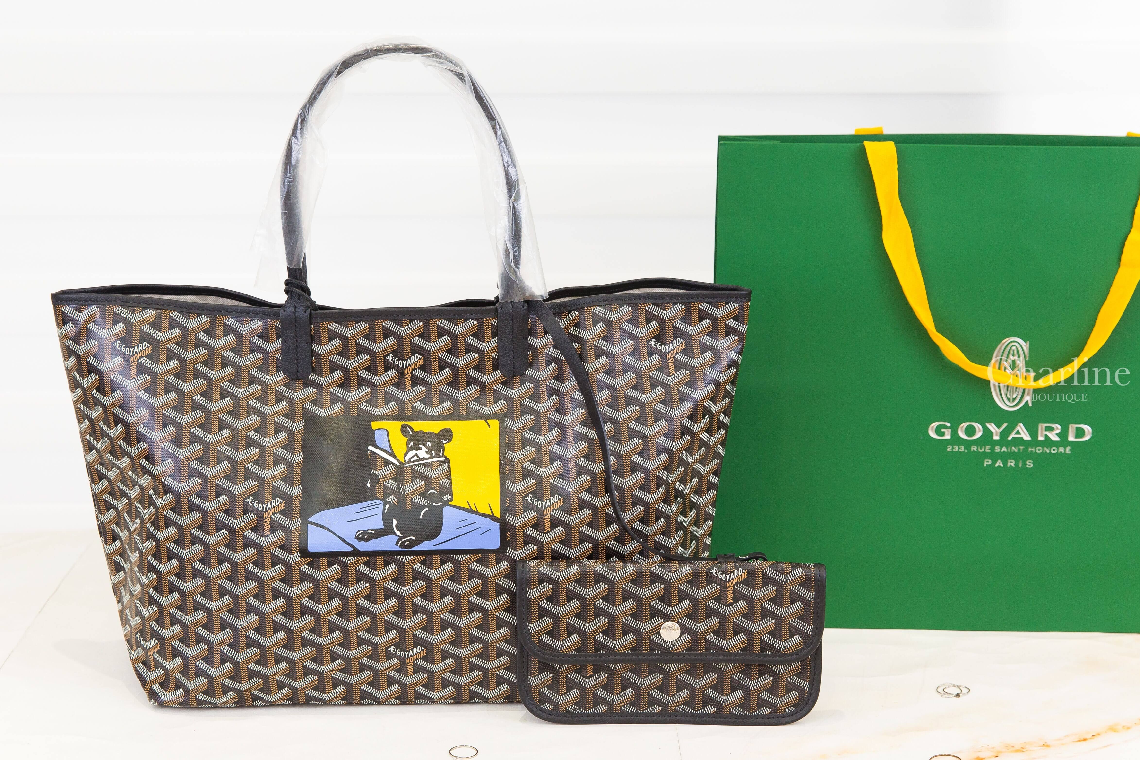 Goyard Saint Louis PM Bag 黑色客製化讀書法鬥彩繪帆布小牛皮同色提把小型無拉鍊含包夾托特包-Charline Boutique 精品代購