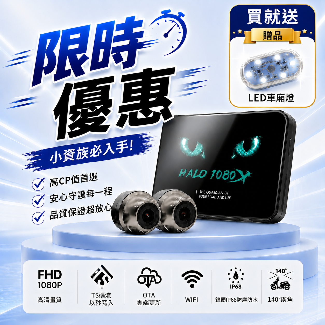 【新手駕駛必備】HALO 1080X 前後雙錄行車記錄器｜TS碼流不卡檔｜小巧機身也能完整守護行車安
