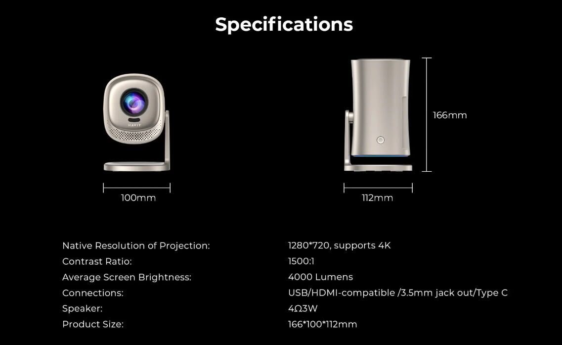 📽️HAVIT Mini Projector PJ225 PRO 超便攜 180°旋轉投影機 T432(2-3星期寄出）