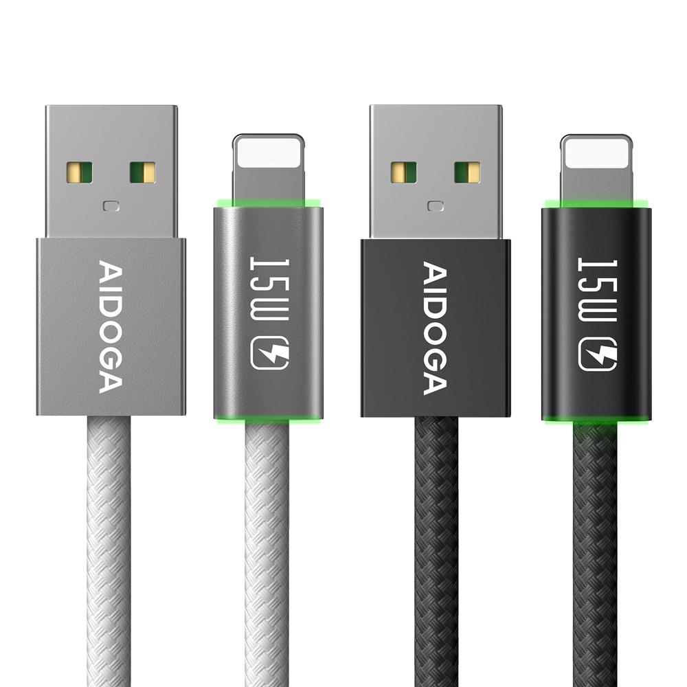 AIDOGA 艾迪伽 上下LED 超薄 USB-A TO Lightning充電傳輸編織快充線 LightFlex系列 1.2M 支援iPhone5-14系列