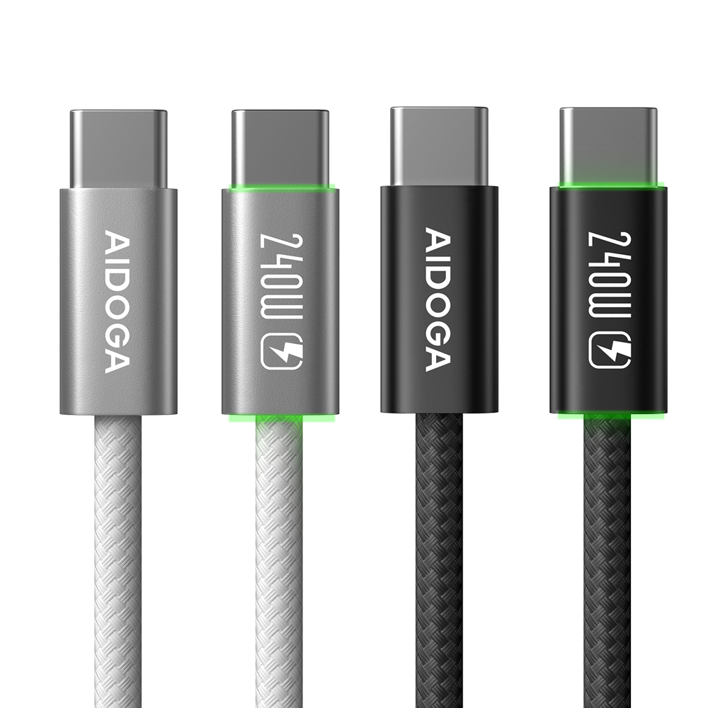 AIDOGA 上下LED 240W USB-C TO Type-C PD充電傳輸編織快充線 超薄 LightFlex系列 1.2M 支援iPhone17/安卓/手機/平板/筆電