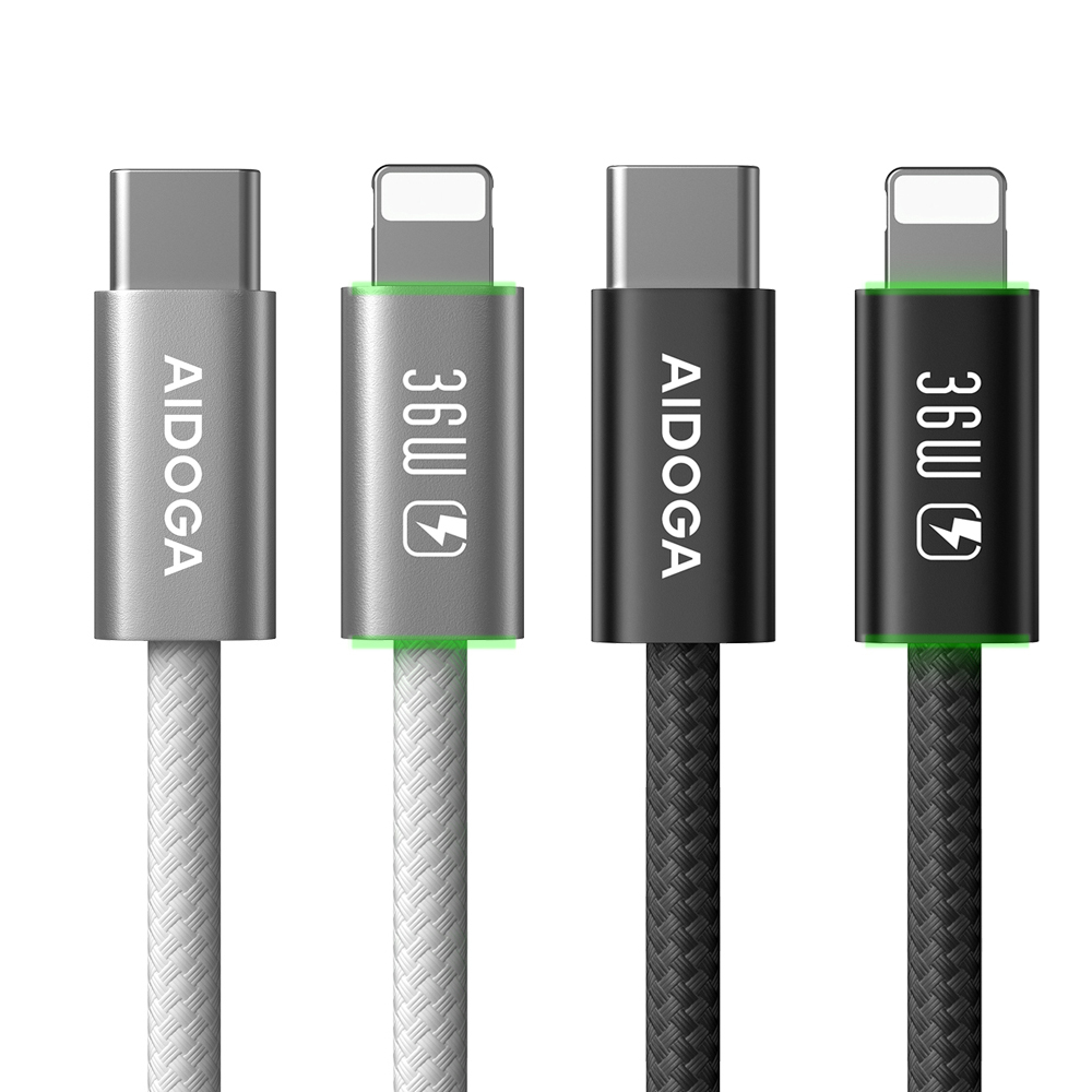 AIDOGA 上下LED 超薄 Type-C TO Lightning PD充電傳輸編織快充線 LightFlex系列 1.2M 支援iPhone5-14系列/iPad