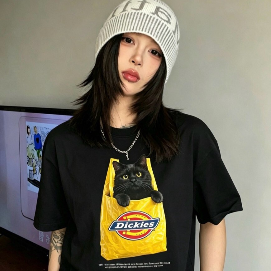 『預購商品』Dickies 美式復古黑貓購物袋Logo印花短袖T恤 DKU262NKTGFW-GCI