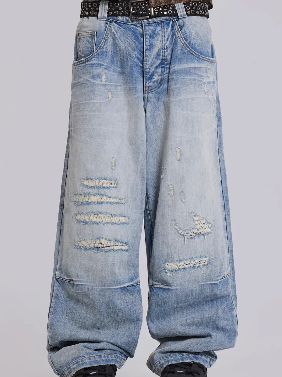 JADED LONDON 水洗皺褶 破壞補丁 寬鬆直筒牛仔褲 Bleach Repaired Low Rise Colossus JMJE4924