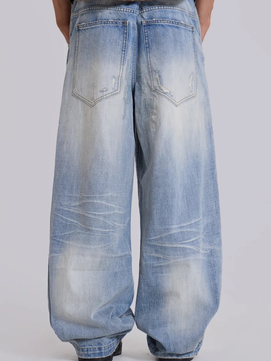 JADED LONDON 水洗皺褶 破壞補丁 寬鬆直筒牛仔褲 Bleach Repaired Low Rise Colossus JMJE4924