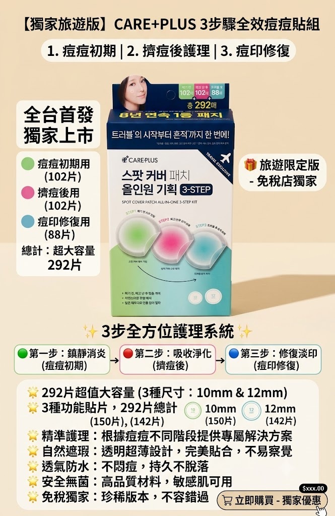 韓國 Care Plus 全方位痘痘護理 3步驟套裝（共292貼）（K267 BR285）