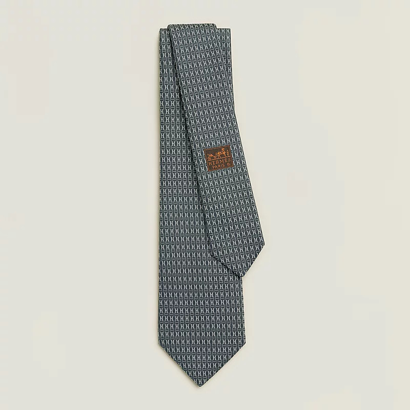 HERMES Unzip tie 7 cm Anthracite / Gris / Blanc NO.65
