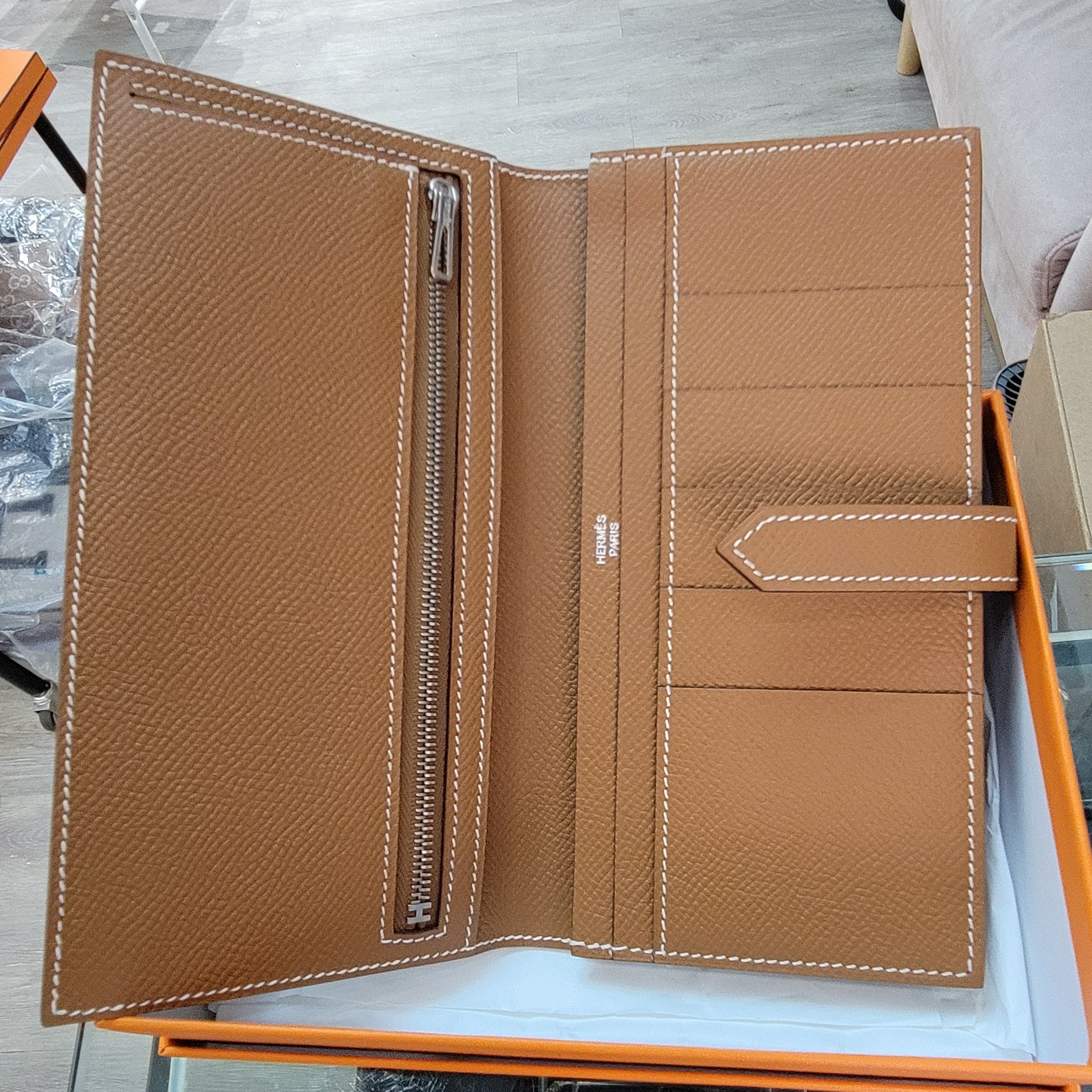 未使用品 UNUSED/99 % NEW HERMES  bearn wallet gold CK EPSOM 金銀