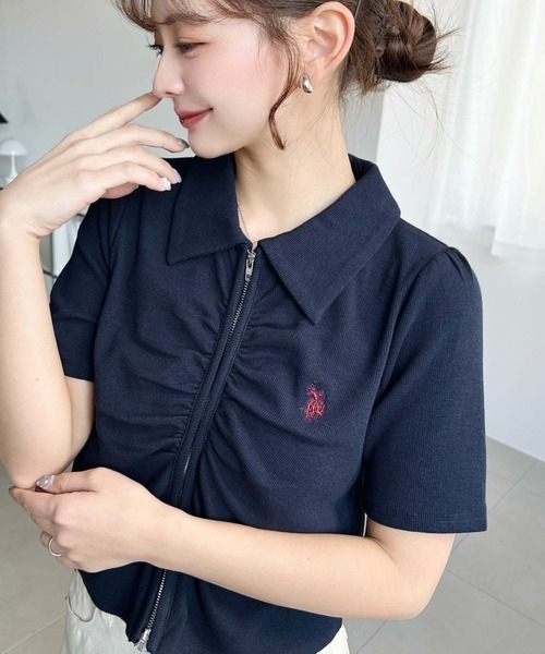 U.S. POLO ASSN. 別注款 夏季短袖 抓皺開襟針織衫