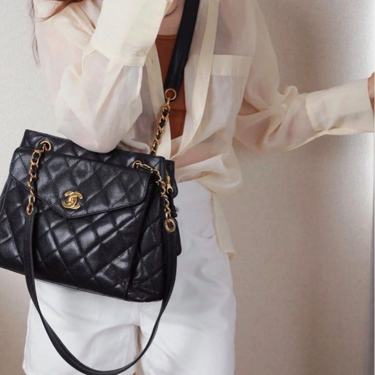 95%NEW CHANEL VINTAGE 金球 TOTE BAG 菱格紋黑色荔枝皮金扣 #香奈兒中古包 #香榭站正品