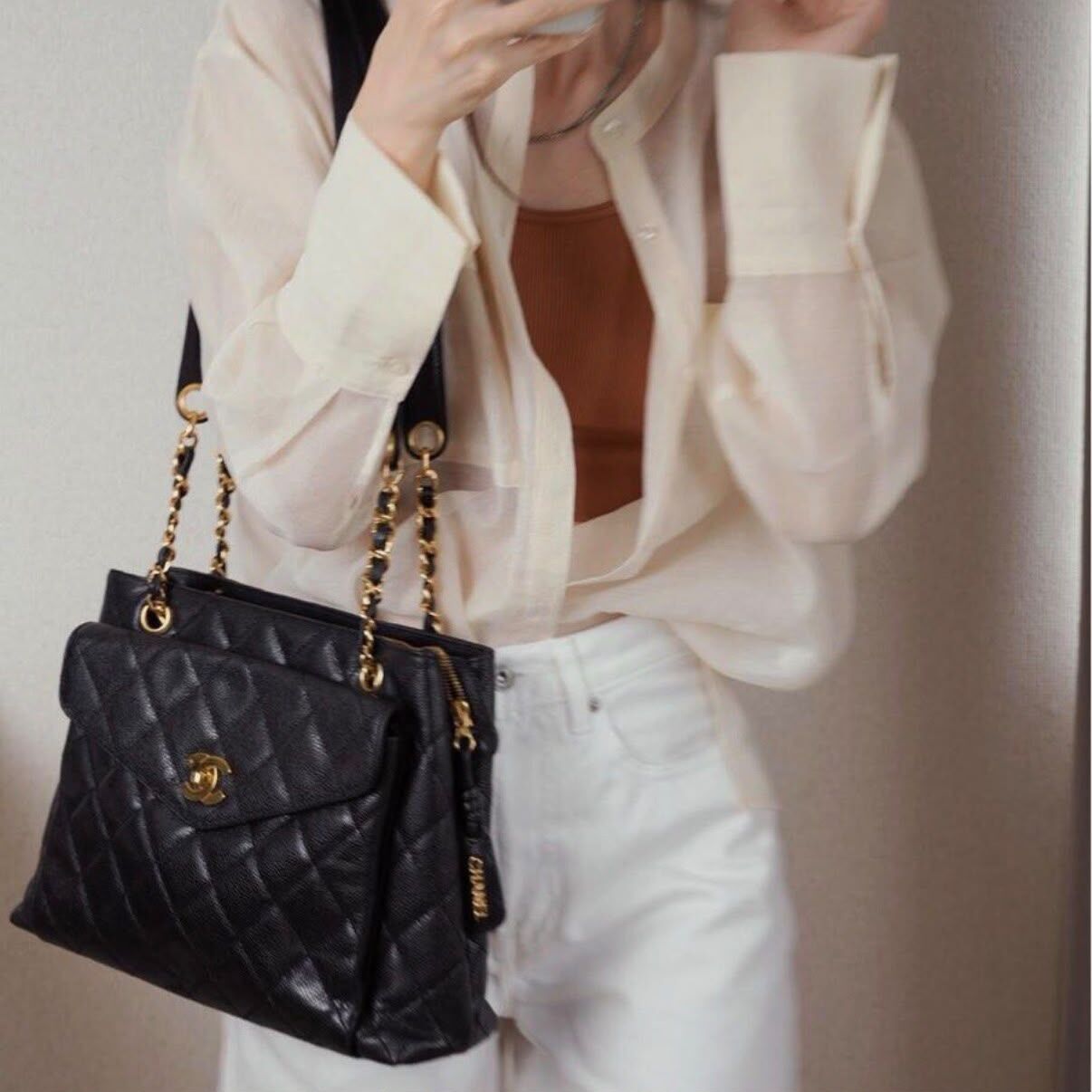 95%NEW CHANEL VINTAGE 金球 TOTE BAG 菱格紋黑色荔枝皮金扣 #香奈兒中古包 #香榭站正品