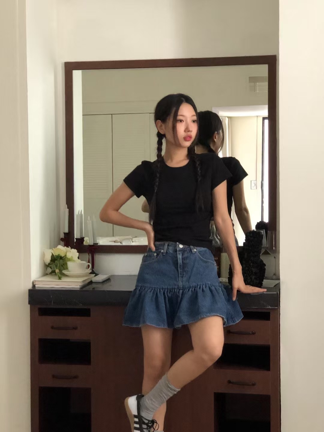荷葉襬牛仔短裙