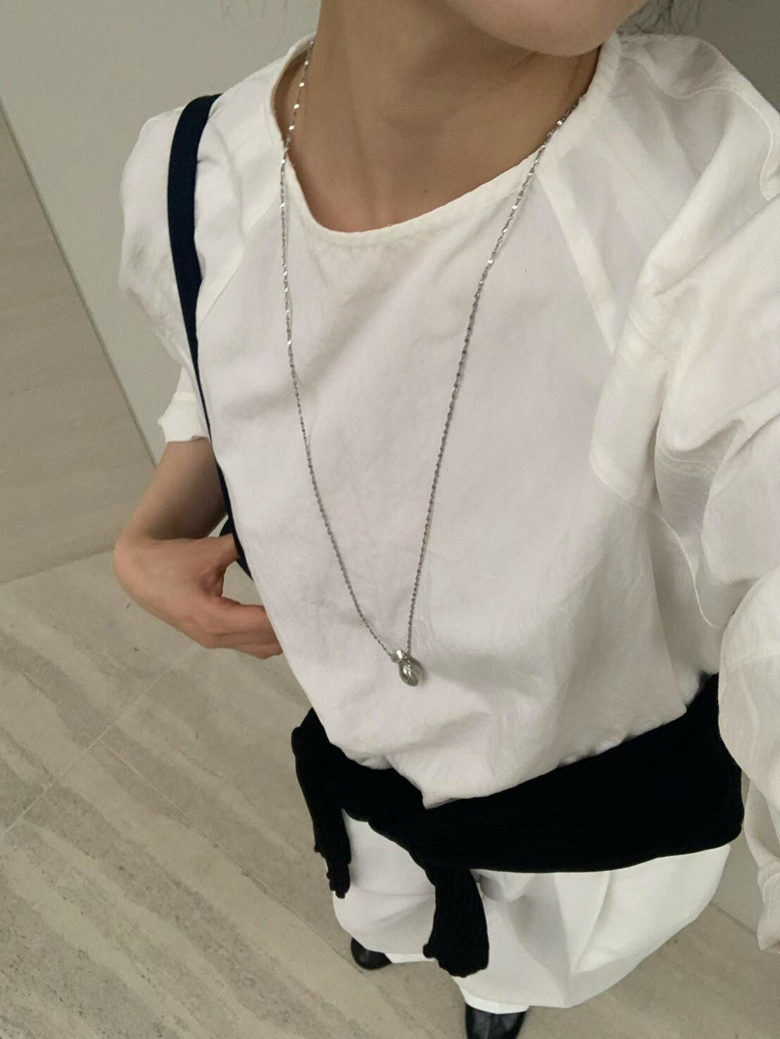 質感銀立體小茶壺閃亮圓片長項鍊毛衣鍊