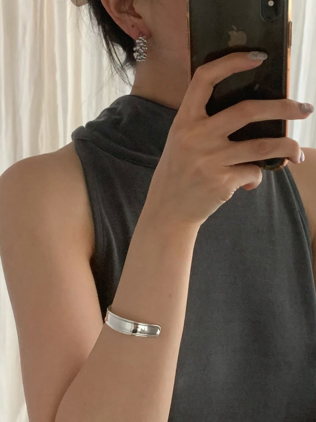 質感銀立體珠珠排列造型圈型耳環