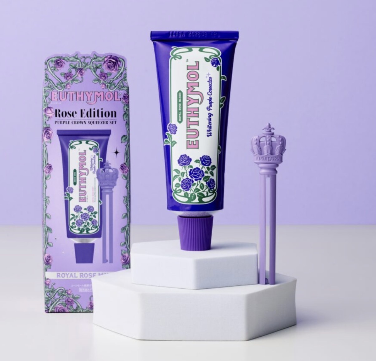 【數量限定】JP Euthymol 矯正美白牙膏 紫色 連擠壓器 皇家玫瑰香 9928 TK260724