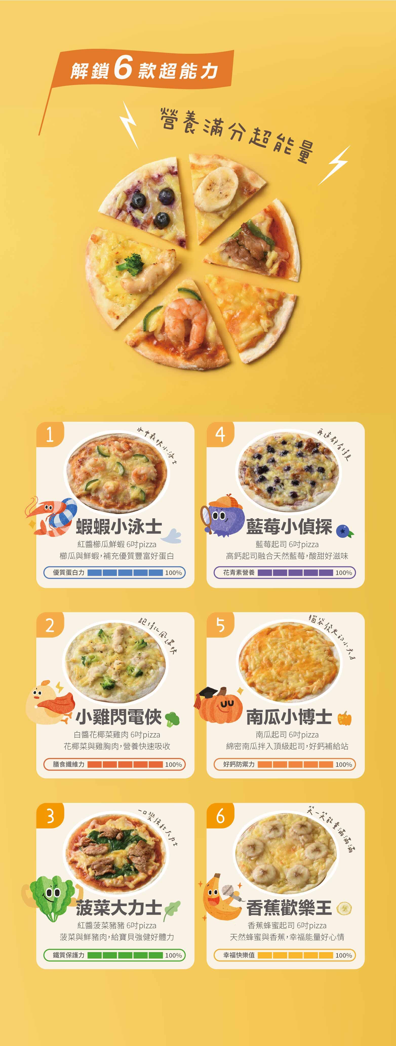愛子伴桌pizza,全系列6種口味,營養料多,1等於1餐均衡營養!
