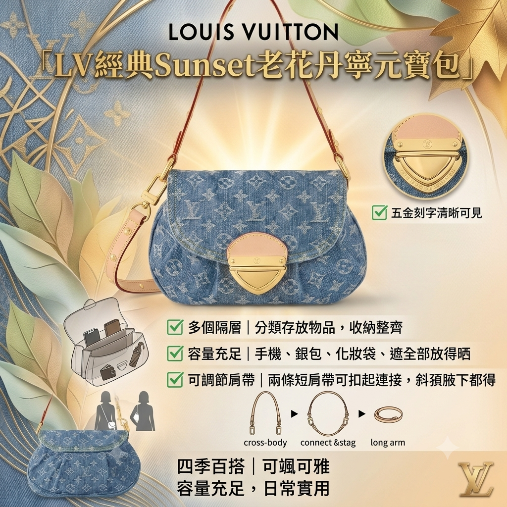 LV經典Sunset老花丹寧元寶包