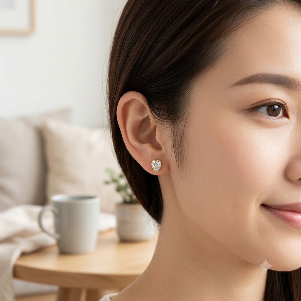 全新18K白金【主石90份梨形鑽石】耳環
