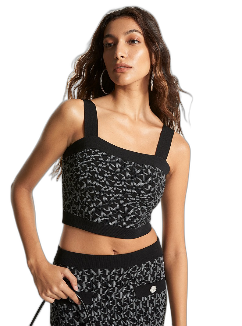【Michael Kors】(XXS) Logo Jacquard Cropped Tank Top  黑