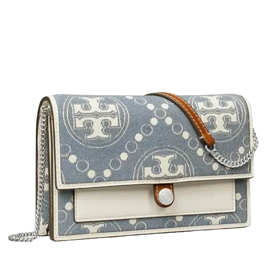 【Tory Burch】T Monogram Denim Chain Wallet  藍