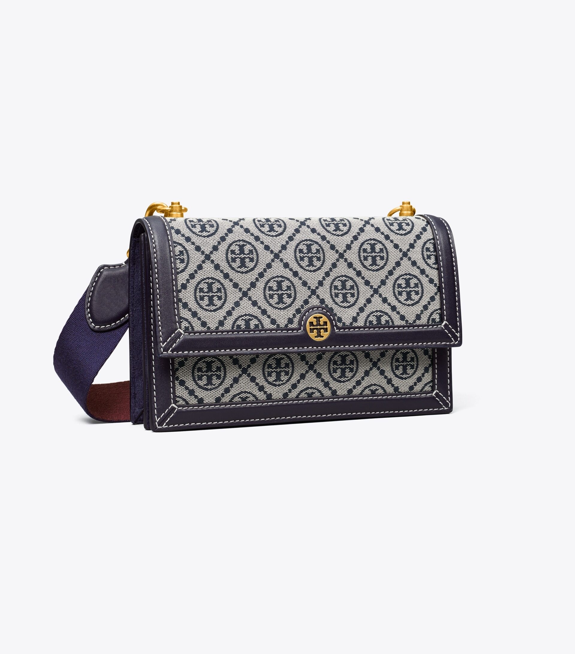 【Tory Burch】T MONOGRAM 緹花迷你肩揹包 (雙背帶)  藍