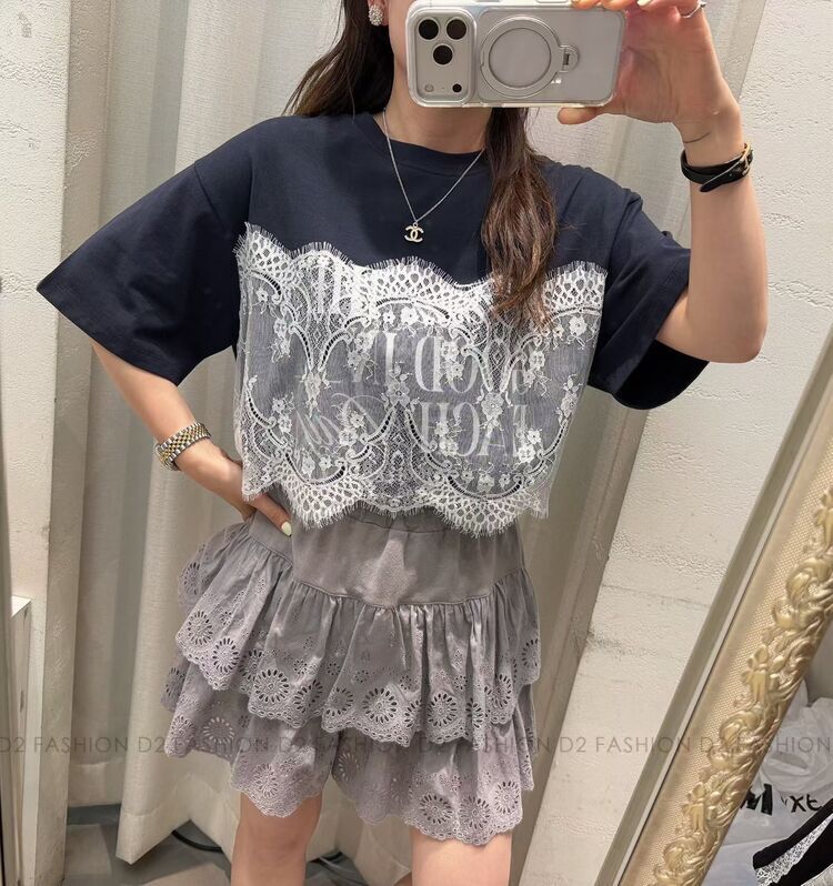 Each Day拼Lace Top #6852