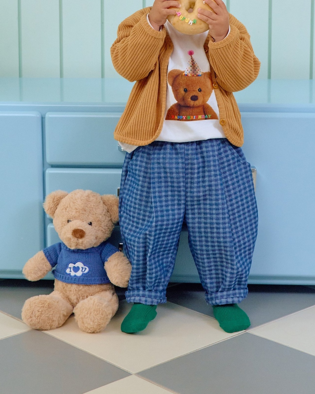 正韓秋OOTT BeBe 兩色格紋鬆緊蘿蔔褲