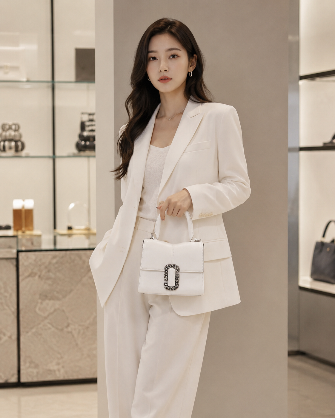 【直播】Marc Jacobs LX0724133 扣環手提包 (白色)