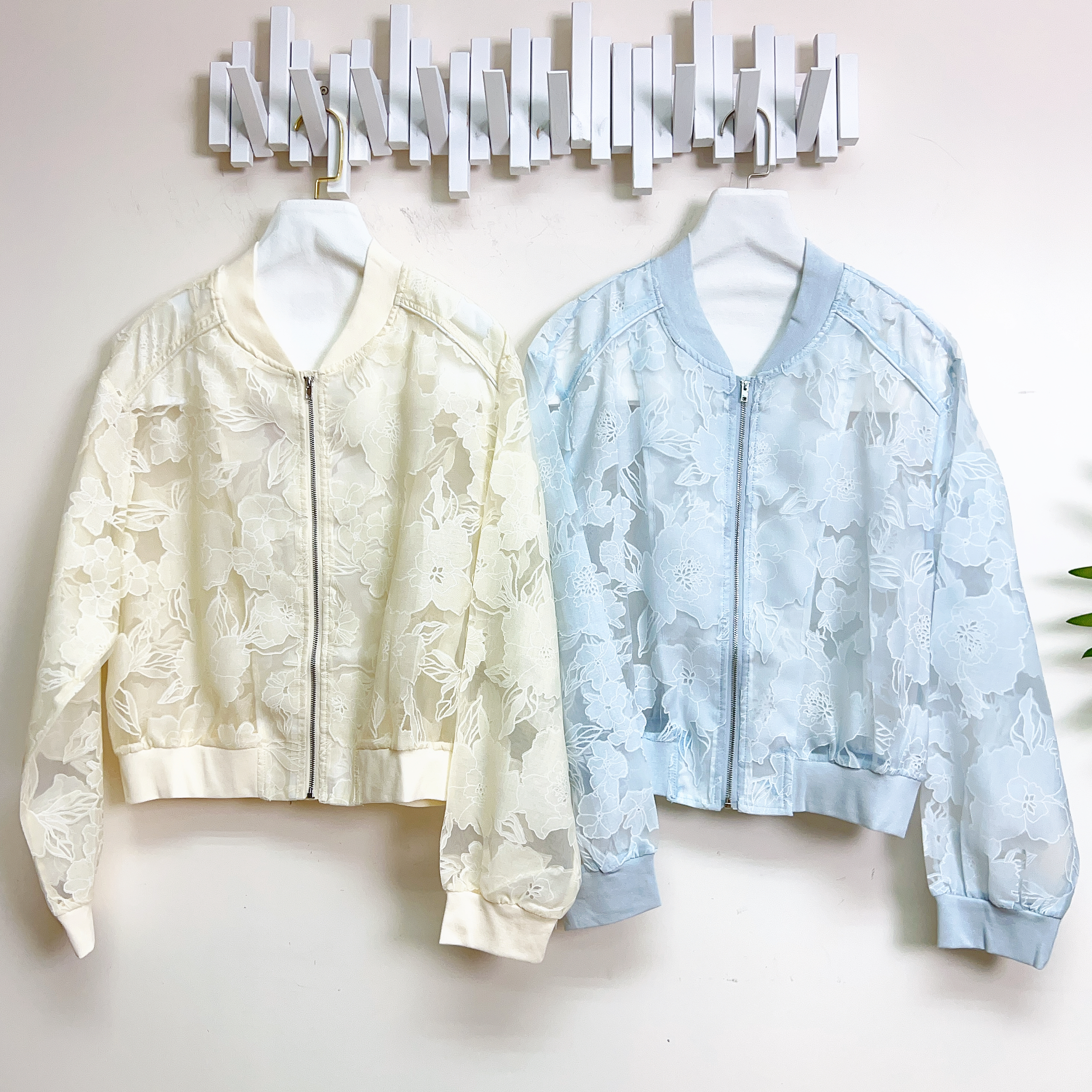 刺繡網紗拉鏈棒球服上衣外套 (胸42 腰42 長22吋) J6861 #2807clo