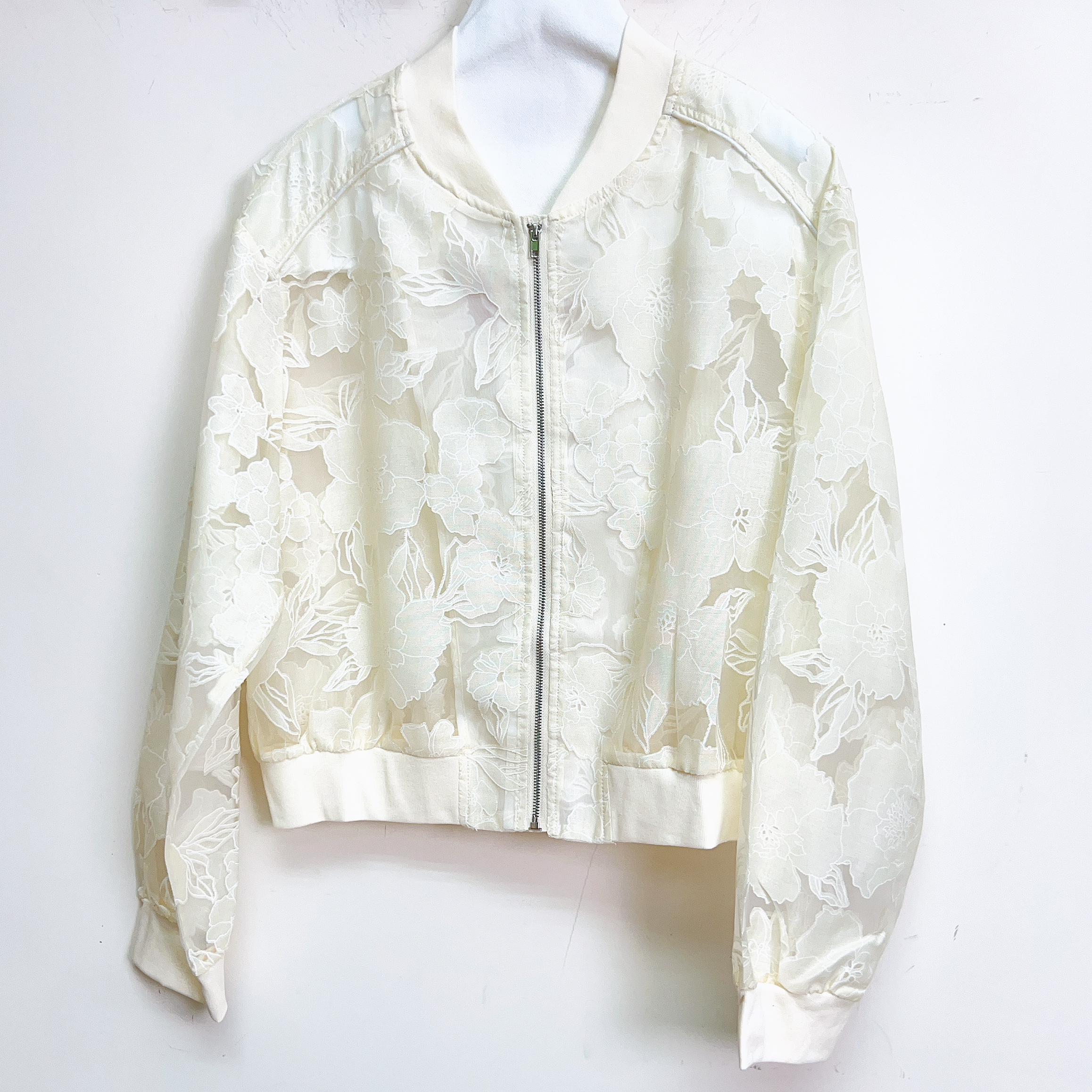刺繡網紗拉鏈棒球服上衣外套 (胸42 腰42 長22吋) J6861 #2807clo