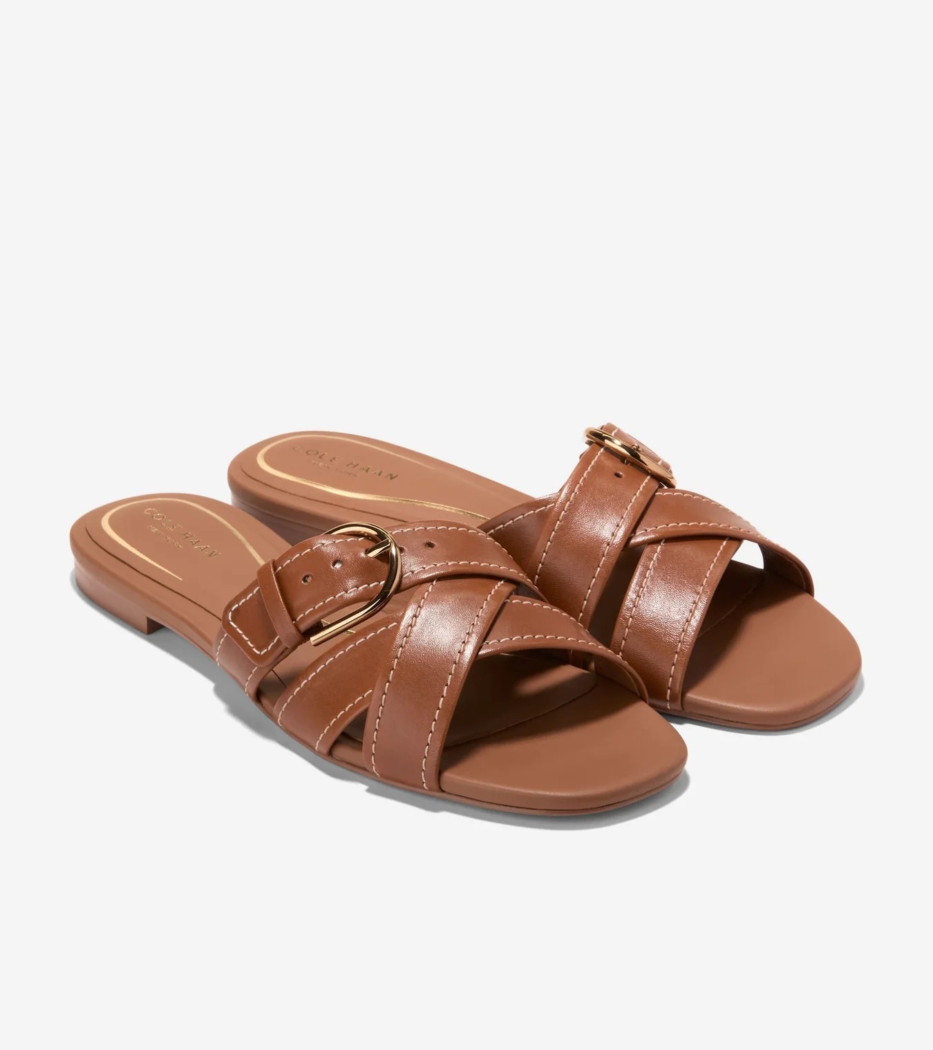UN04 Cole Haan 女裝 啡色皮 編織帶拖鞋 Velma Buckle Slide Sandals
