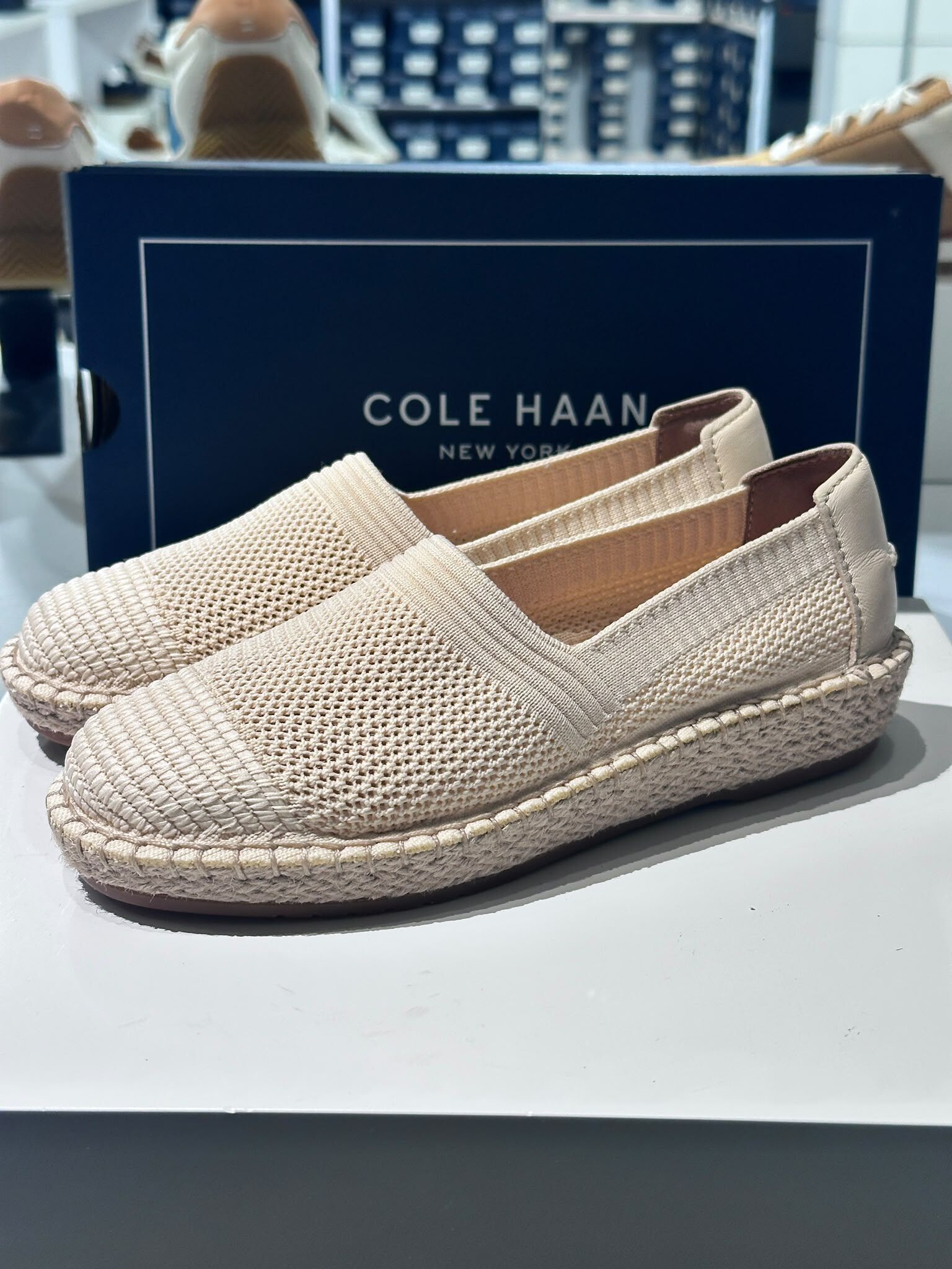 UN07 Cole Haan 女裝米白色針織平底鞋 Cloudfeel Espadrille II Slip-On Loafers
