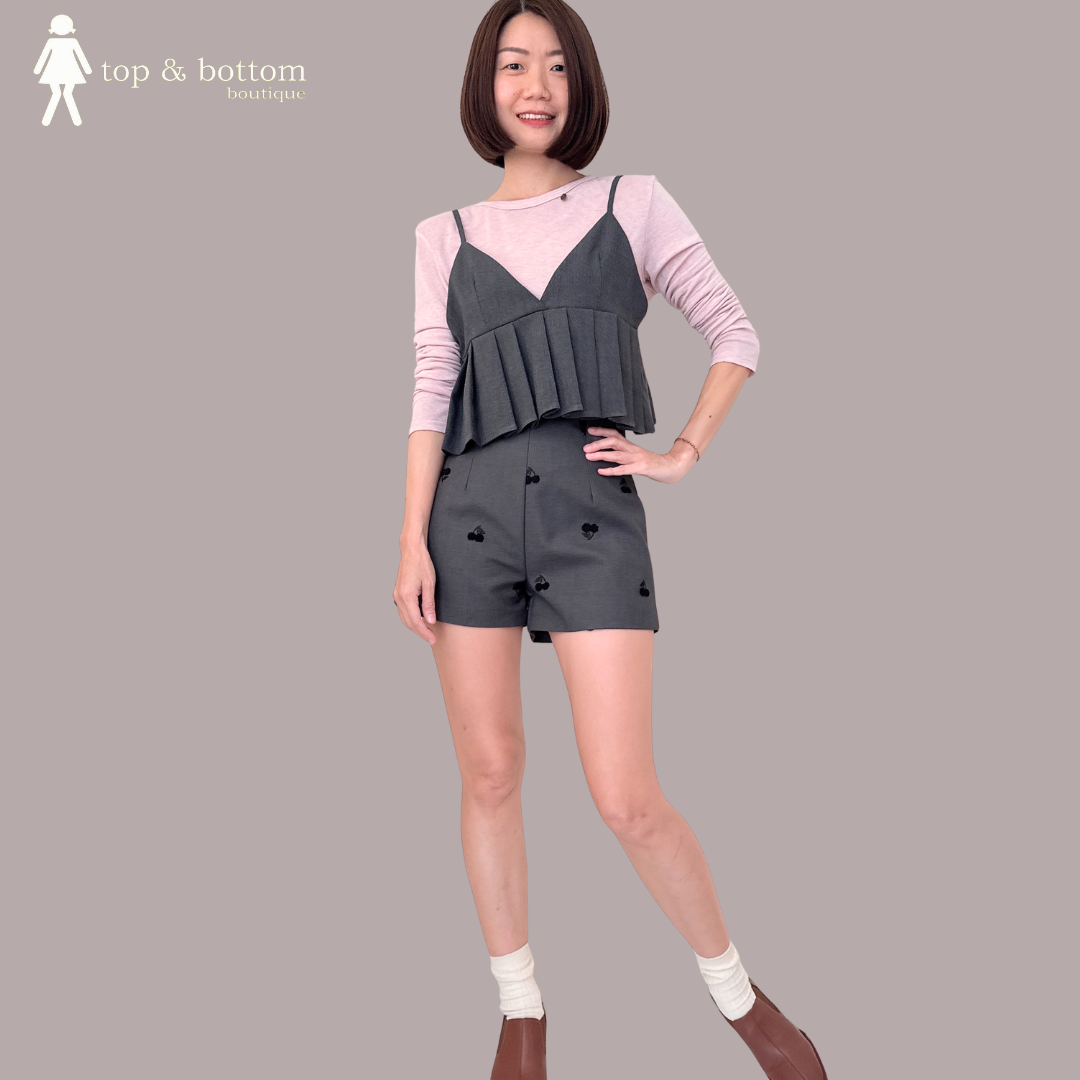 HIGH WAISTED CHERRY EMBROIDERED SHORTS