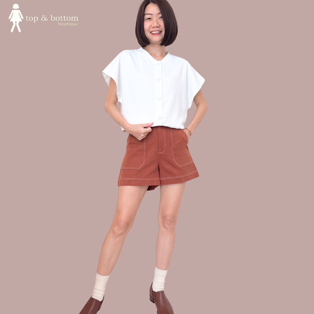 V SLEEVE BUTTON BLOUSE