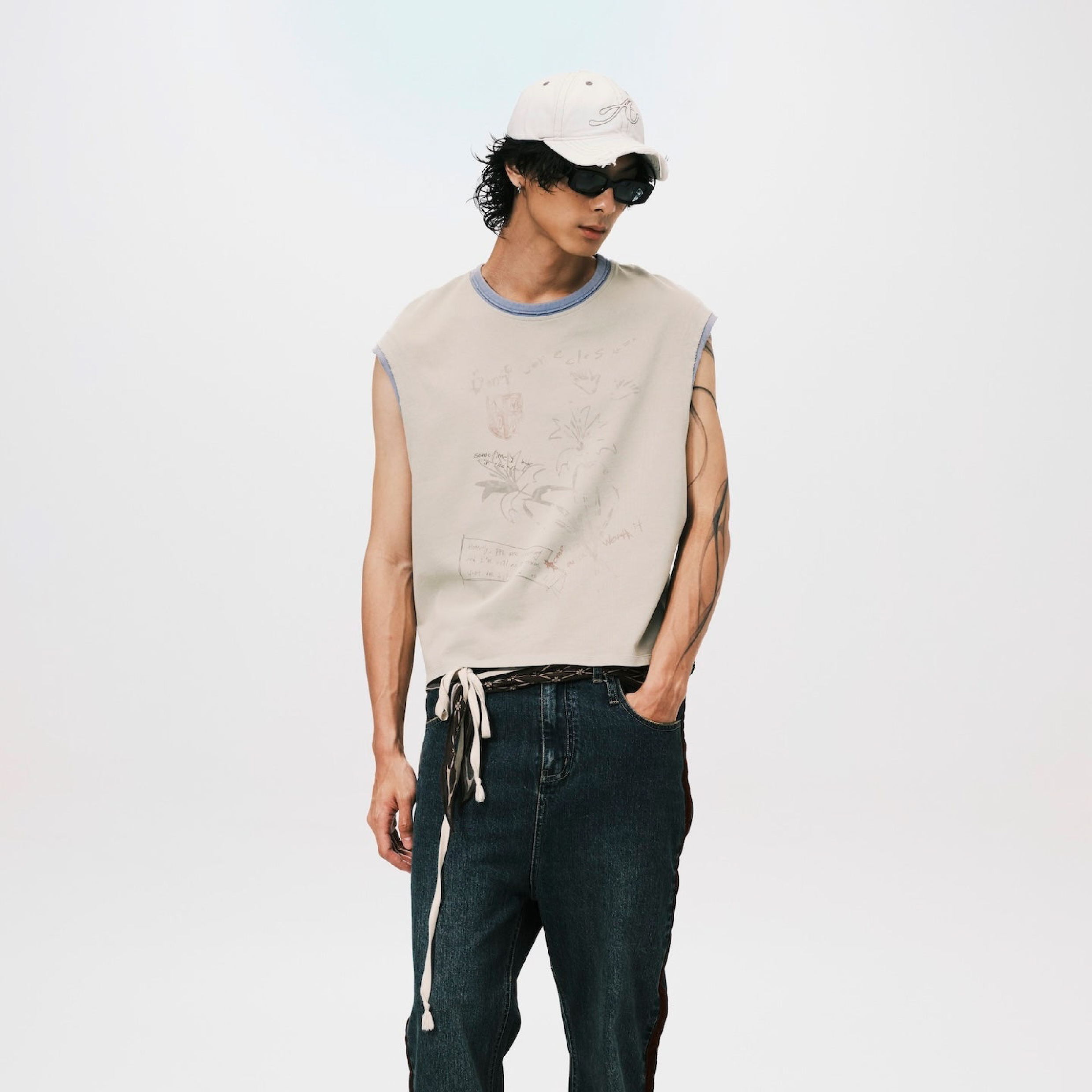 ANOWHEREMAN Sketch Print Sleeveless Top - Green