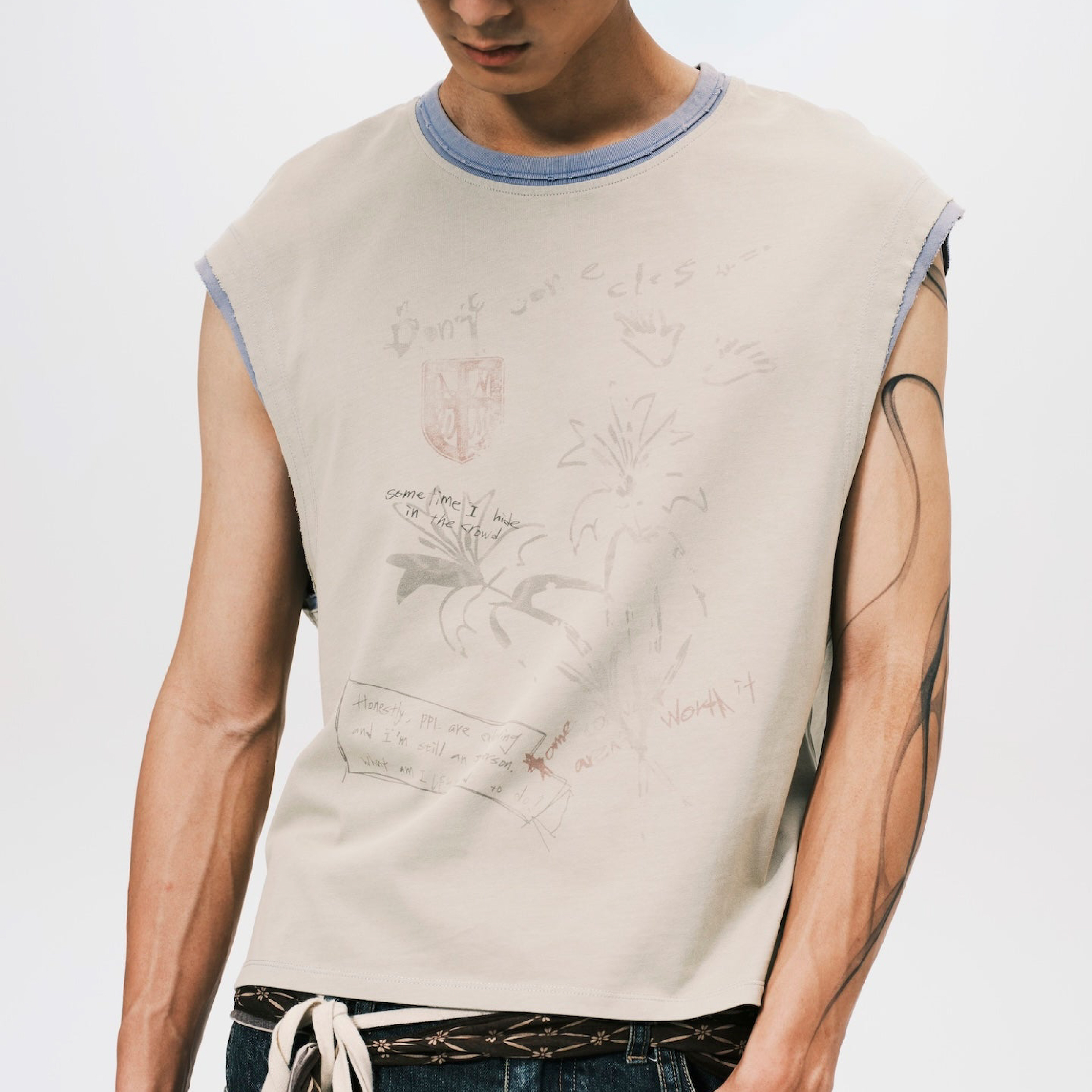 ANOWHEREMAN Sketch Print Sleeveless Top - Green