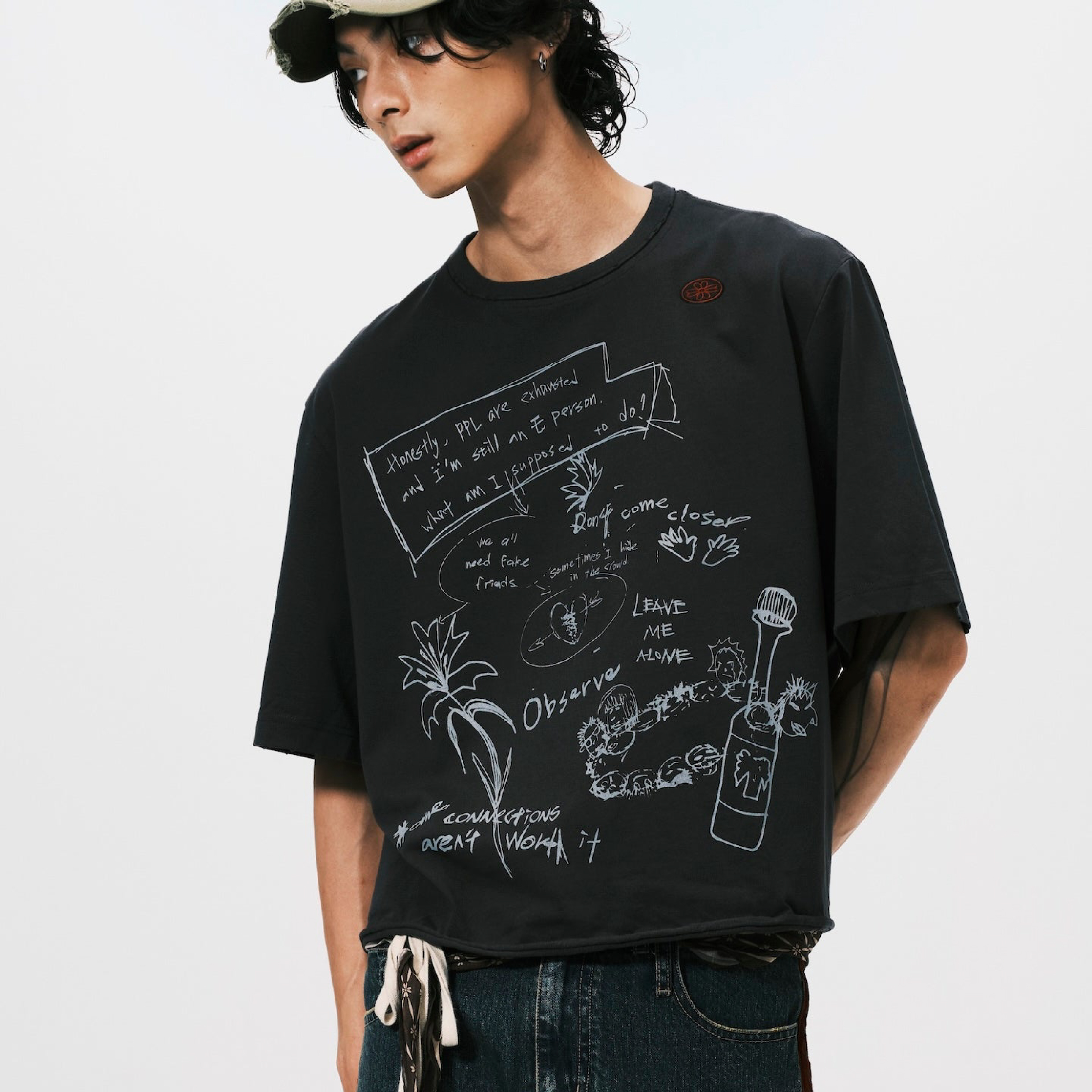 ANOWHEREMAN Washed Sketch Cropped Tee