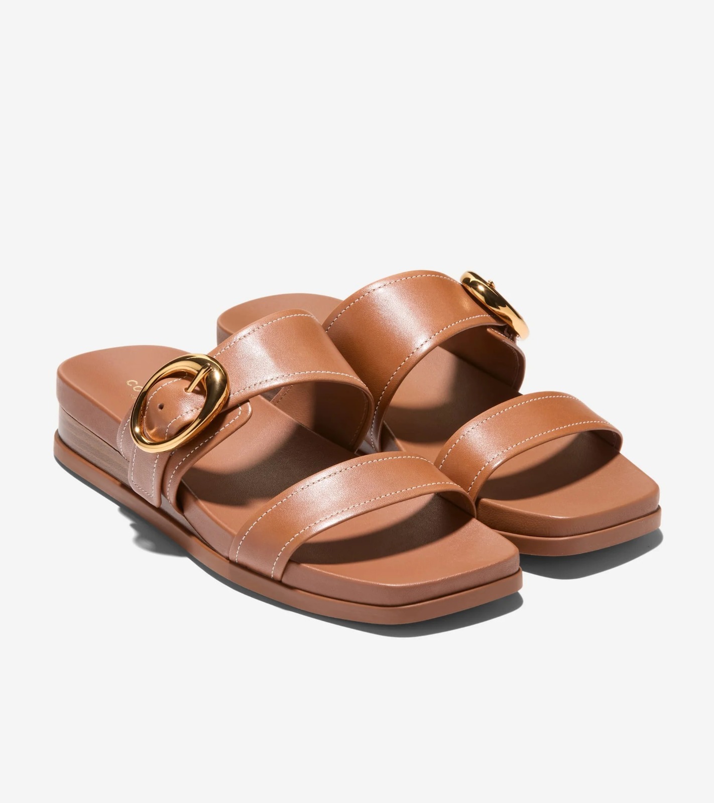 UN18 Cole Haan 女裝 啡色皮 雙帶拖鞋 Oaklynn Double Band Footbed Sandals