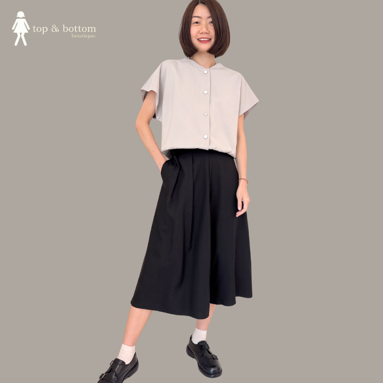 V SLEEVE BUTTON BLOUSE