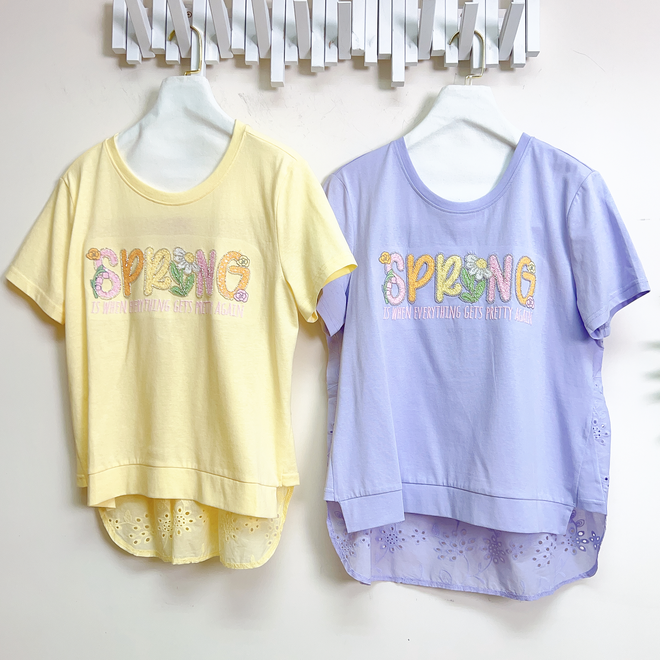 閃片彩色字母SPRING棉質上衣 (胸40-46 腰42-48 前長22/後長26吋) B6805 #2807clo